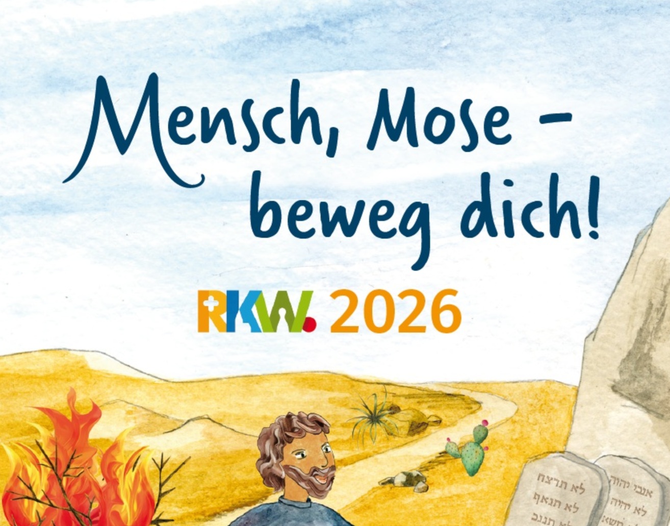 Titel "Mensch, Mose - beweg dich" - Bild von Mose mit dem Dornenbusch